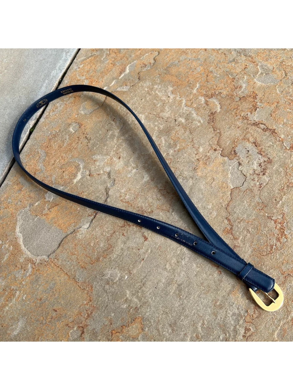 Vintage 90s Dark Blue Leather Belt